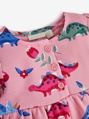 JoJo Maman Bébé Pink Girls' Dino Button Front Sweat Dress - Image 6 of 6