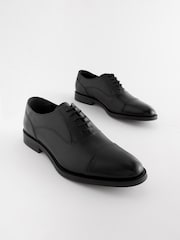 Black Standard Fit Leather Oxford Toecap Shoes - Image 1 of 7