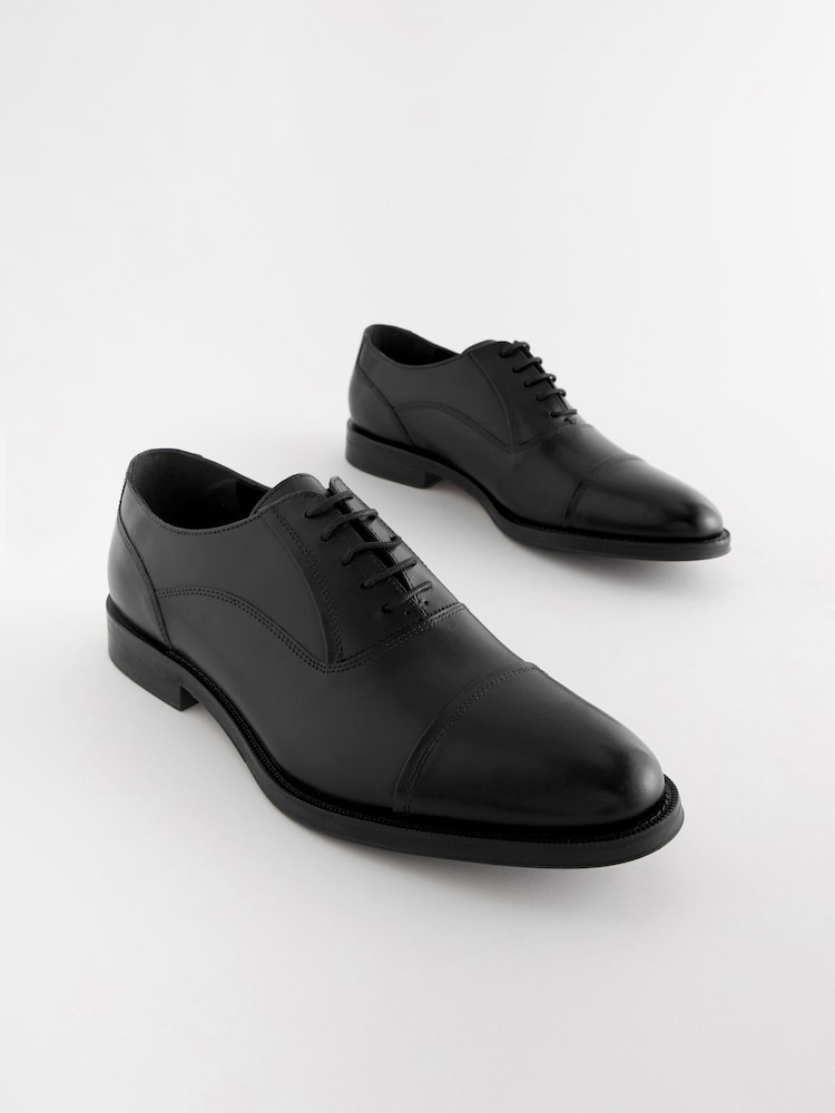 Black Standard Fit Leather Oxford Toecap Shoes - Image 1 of 7