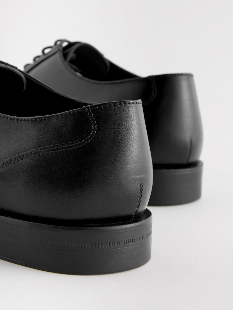 Black Standard Fit Leather Oxford Toecap Shoes - Image 3 of 7