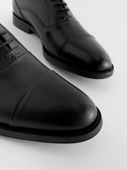 Black Standard Fit Leather Oxford Toecap Shoes - Image 4 of 7