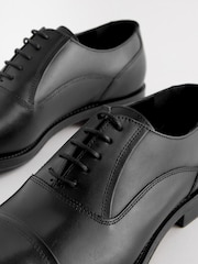Black Standard Fit Leather Oxford Toecap Shoes - Image 5 of 7