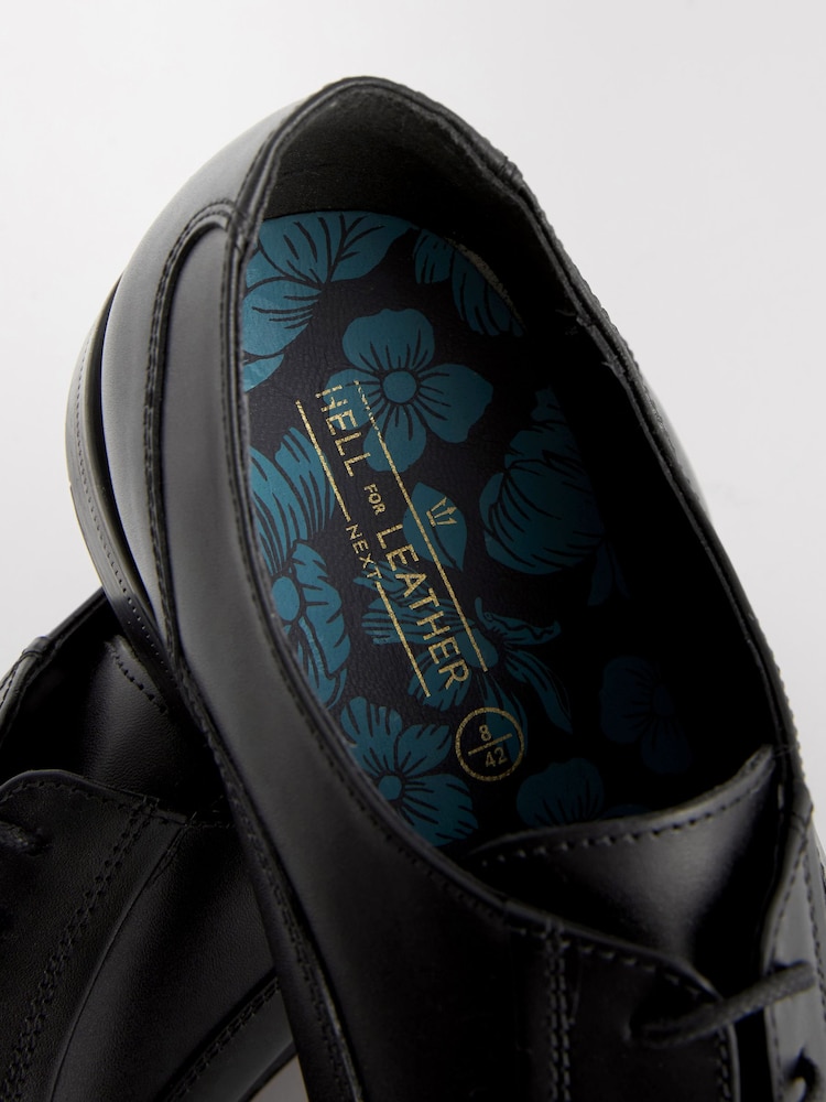 Black Standard Fit Leather Oxford Toecap Shoes - Image 6 of 7