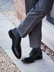 Black Standard Fit Leather Oxford Toecap Shoes - Image 7 of 7
