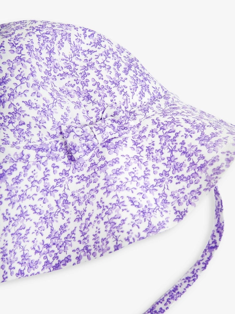 JoJo Maman Bébé Lilac Bud Floral Print Floppy Sun Hat - Image 2 of 2 JoJo Maman Bébé Lilac Bud Floral Print Floppy Sun Hat - Image 2 of 2