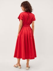 Monsoon Red Riviera Pleated Tie Waist Midi Dress - Image 2 of 4