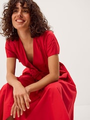 Monsoon Red Riviera Pleated Tie Waist Midi Dress - Image 3 of 4