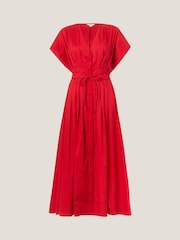 Monsoon Red Riviera Pleated Tie Waist Midi Dress - Image 4 of 4