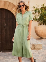 Sosandar Green Soft Utility Short Shirt Dress - Image 4 of 5