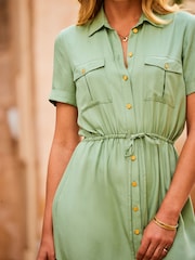 Sosandar Green Soft Utility Short Shirt Dress - Image 5 of 5