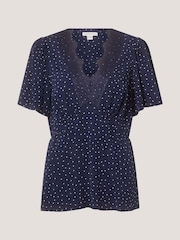 Monsoon Blue Cleo Lace Polka Dot Top - Image 1 of 1