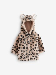 Rjava/črna z leopardjim potiskom - s kapuco Ears Cosy Button-Up dojenček jakna; suknjič (0mesecev-2yrs) - Slika 1 iz 4