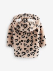 Rjava/črna z leopardjim potiskom - s kapuco Ears Cosy Button-Up dojenček jakna; suknjič (0mesecev-2yrs) - Slika 2 iz 4