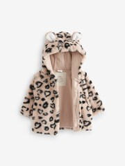 Rjava/črna z leopardjim potiskom - s kapuco Ears Cosy Button-Up dojenček jakna; suknjič (0mesecev-2yrs) - Slika 3 iz 4