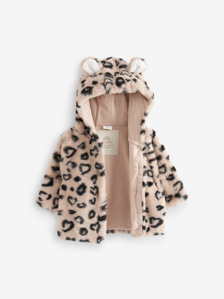 Brown/ Black Leopard Hooded Ears Cosy Button-Up Baby Jacket (0mths-2yrs) - Image 3 of 4