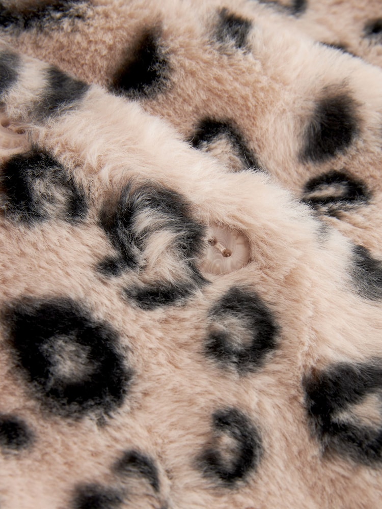 Rjava/črna z leopardjim potiskom - s kapuco Ears Cosy Button-Up dojenček jakna; suknjič (0mesecev-2yrs) - Slika 4 iz 4