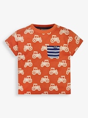 JoJo Maman Bébé Rust Tractor Print Pocket T-Shirt - Image 1 of 4