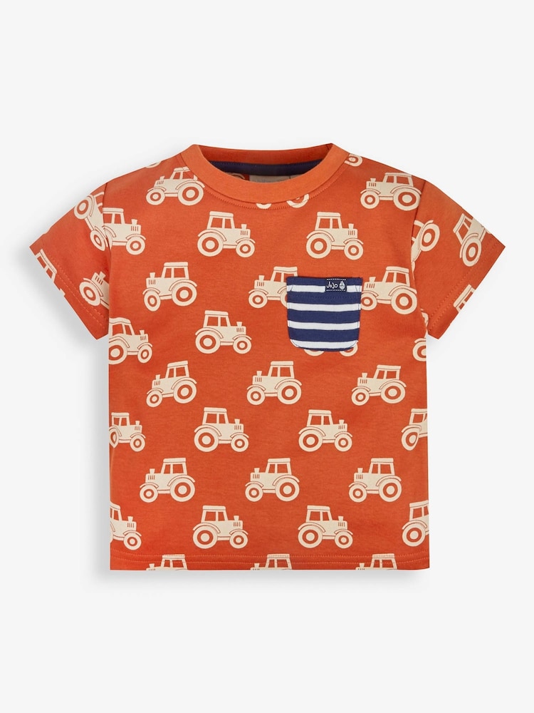 JoJo Maman Bébé Rust Tractor Print Pocket T-Shirt - Image 1 of 4
