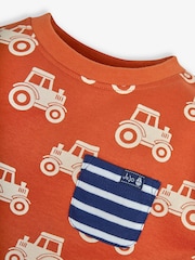 JoJo Maman Bébé Rust Tractor Print Pocket T-Shirt - Image 2 of 4