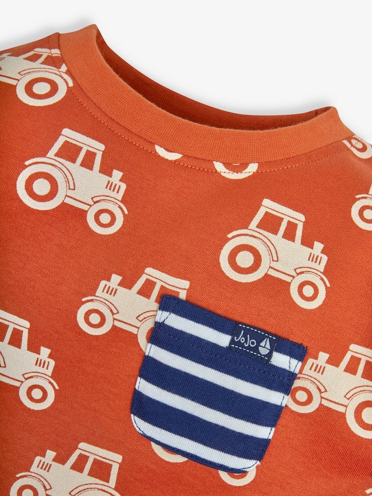 JoJo Maman Bébé Rust Tractor Print Pocket T-Shirt - Image 2 of 4