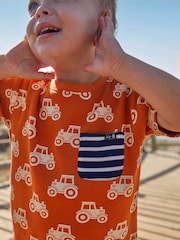 JoJo Maman Bébé Rust Tractor Print Pocket T-Shirt - Image 4 of 4