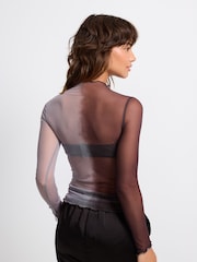 Grey Ombre Long Sleeve Mesh Top - Image 3 of 6