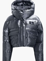 Calvin Klein Jeans Silver Liquid Metal Puffer Coat - Image 1 of 4