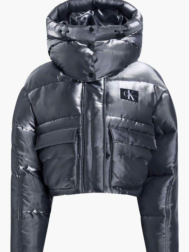 Calvin Klein Jeans Silver Liquid Metal Puffer Coat - Image 1 of 4