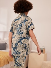 Navy/Stone Palm Tree Button Pyjamas 1 Pack (3-16yrs) - Image 3 of 7
