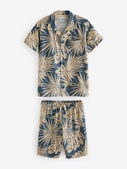 Navy/Stone Palm Tree Button Pyjamas 1 Pack (3-16yrs) - Image 4 of 7