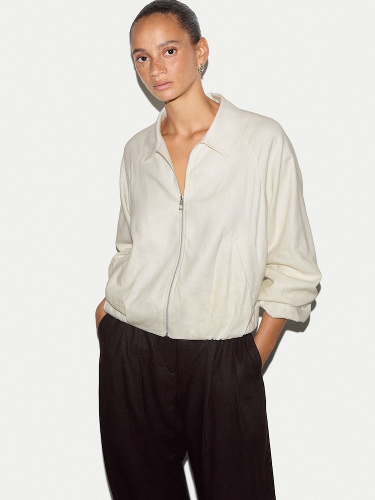 Jigsaw Cream Linen Bomber Jacket - Image 1 of 5