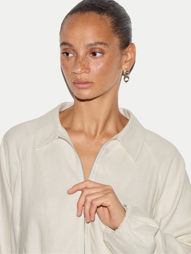 Jigsaw Cream Linen Bomber Jacket - Image 2 of 5
