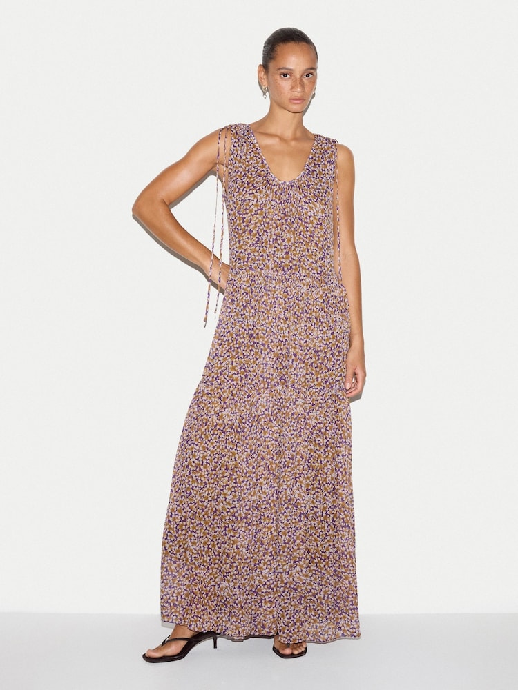 Jigsaw Purple Ditsy V-Neck Tiered Dress - Image 1 of 5 Jigsaw Purple Ditsy V-Neck Tiered Dress - Image 1 of 5