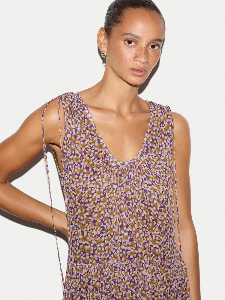 Jigsaw Purple Ditsy V-Neck Tiered Dress - Image 2 of 5 Jigsaw Purple Ditsy V-Neck Tiered Dress - Image 2 of 5