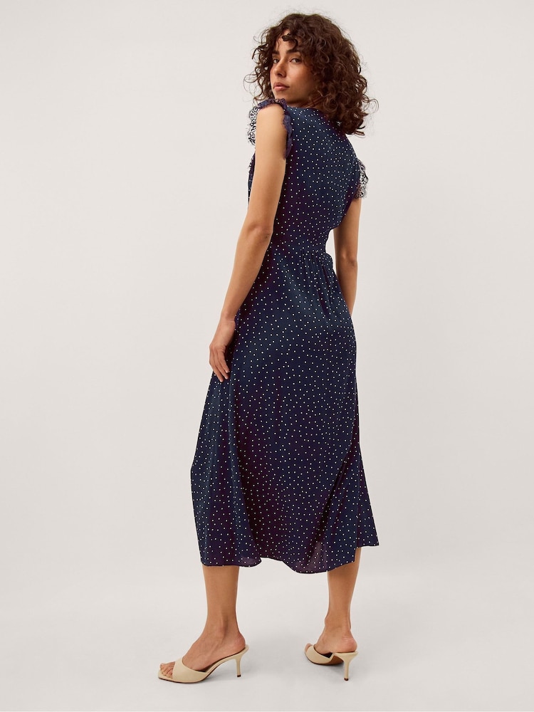 Monsoon Blue Cleo Lace Polka Dot Midi Dress - Image 2 of 3