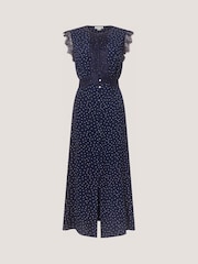 Monsoon Blue Cleo Lace Polka Dot Midi Dress - Image 3 of 3