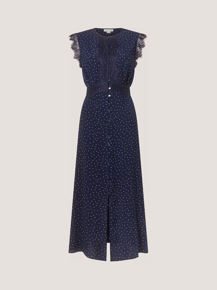 Monsoon Blue Cleo Lace Polka Dot Midi Dress - Image 3 of 3