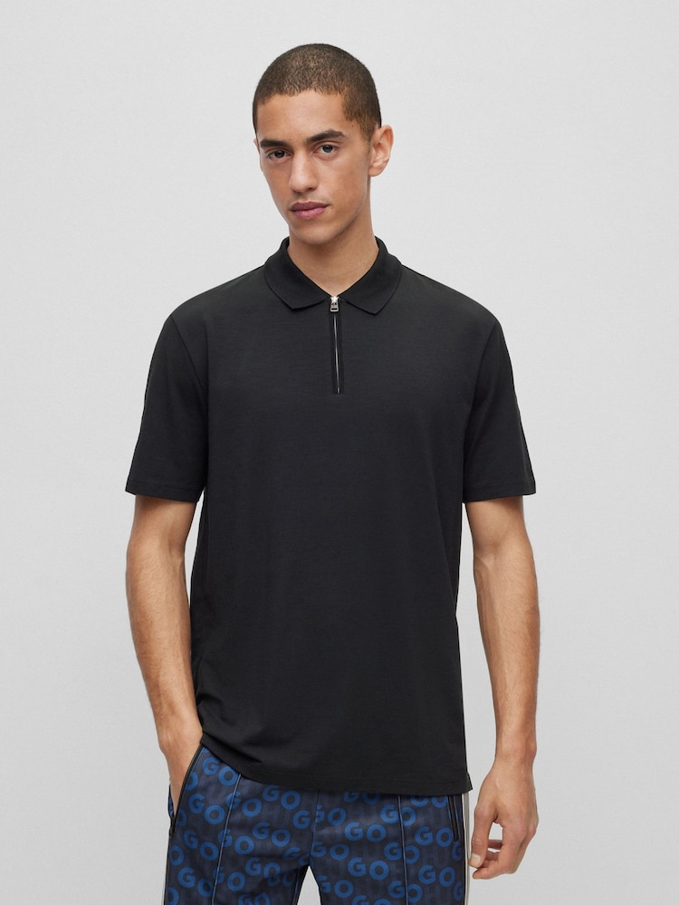 HUGO Black Quarter Zip Polo Shirt - Image 1 of 5