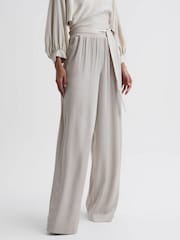 Reiss Neutral Imogen Petite Wide Leg Elasticated Waist Trousers - Image 1 of 6