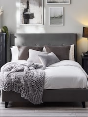 Julian Bowen Grey Shoreditch High Headboard Slate Velvet Bed Frame - Image 1 of 6