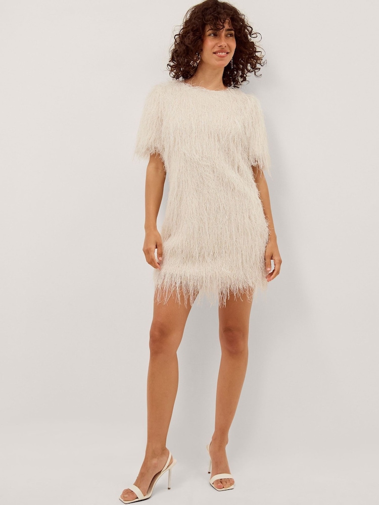 Monsoon Cream Tori Short Sleeve Fringe Mini Dress - Image 1 of 4 Monsoon Cream Tori Short Sleeve Fringe Mini Dress - Image 1 of 4
