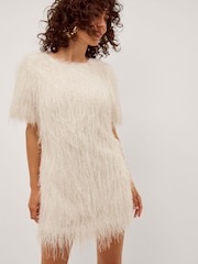 Monsoon Cream Tori Short Sleeve Fringe Mini Dress - Image 2 of 4