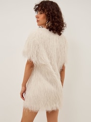 Monsoon Cream Tori Short Sleeve Fringe Mini Dress - Image 3 of 4