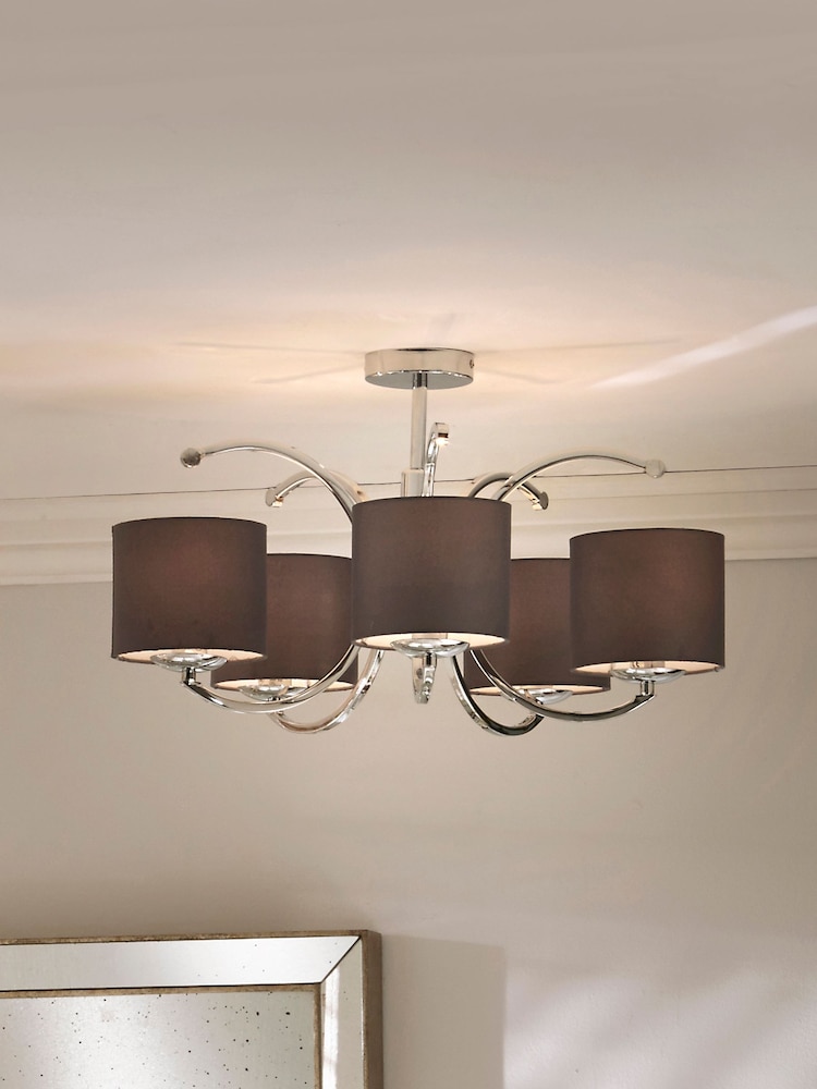 Pacific Silver Arcadia Metal Curved 5 Arm Semi Flush Ceiling Light Pendant - Image 1 of 3