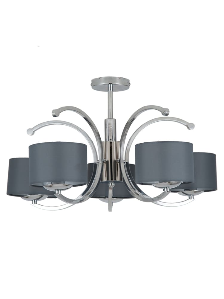 Pacific Silver Arcadia Metal Curved 5 Arm Semi Flush Ceiling Light Pendant - Image 2 of 3 Pacific Silver Arcadia Metal Curved 5 Arm Semi Flush Ceiling Light Pendant - Image 2 of 3