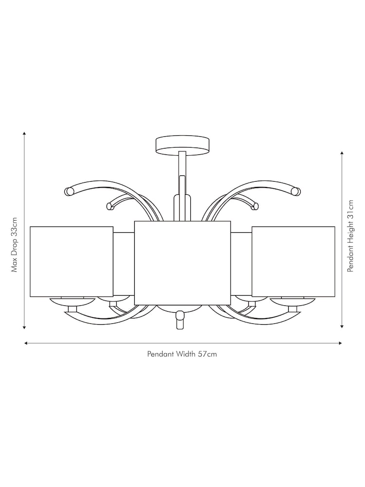 Pacific Silver Arcadia Metal Curved 5 Arm Semi Flush Ceiling Light Pendant - Image 3 of 3 Pacific Silver Arcadia Metal Curved 5 Arm Semi Flush Ceiling Light Pendant - Image 3 of 3