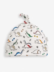 JoJo Maman Bébé White Dinosaur Print Cotton Baby Hat - Image 1 of 2