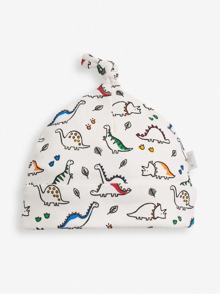 JoJo Maman Bébé White Dinosaur Print Cotton Baby Hat - Image 1 of 2