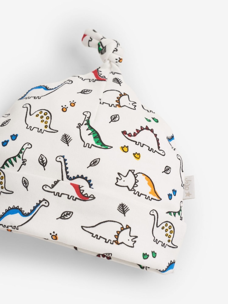 JoJo Maman Bébé White Dinosaur Print Cotton Baby Hat - Image 2 of 2