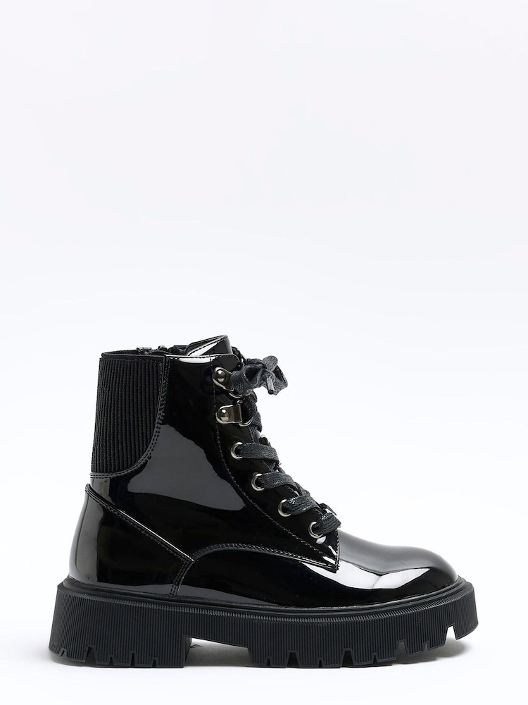 River Island Black Girls Chunky Hiker Lace-Up Boots - Image 1 of 4 River Island Black Girls Chunky Hiker Lace-Up Boots - Image 1 of 4